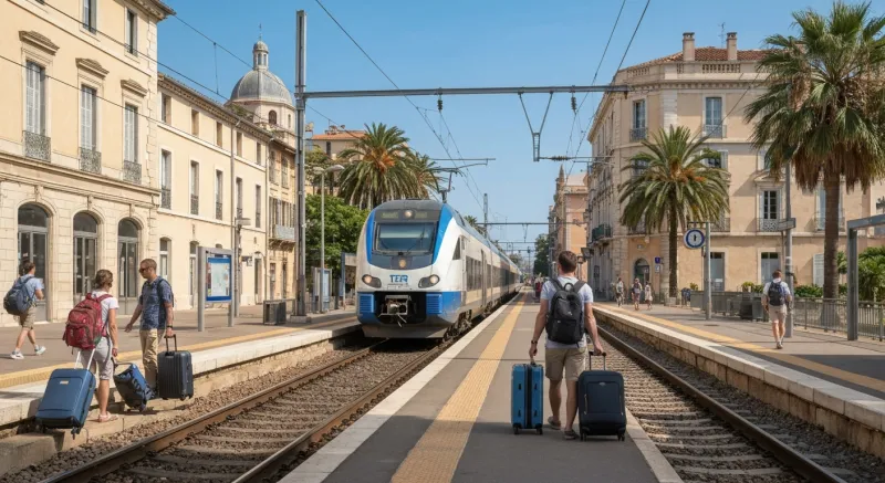 Gare d'Antibes et train TER sur la Cote d'Azur
