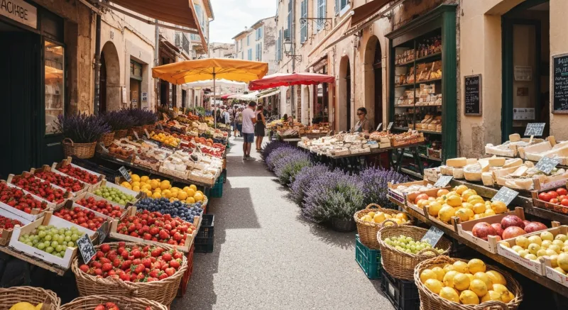 Marche provencal d'Antibes avec fruits et legumes frais